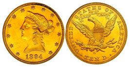 1894 Eagle Gold Coin, $10 coupure