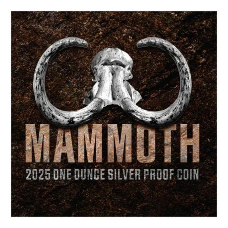 Серебряная монета Ниуэ «Мамонт» 2025 г. (proof, colorized), 31,1 г. чистого серебра (проба 0,999) Коллекционные монеты