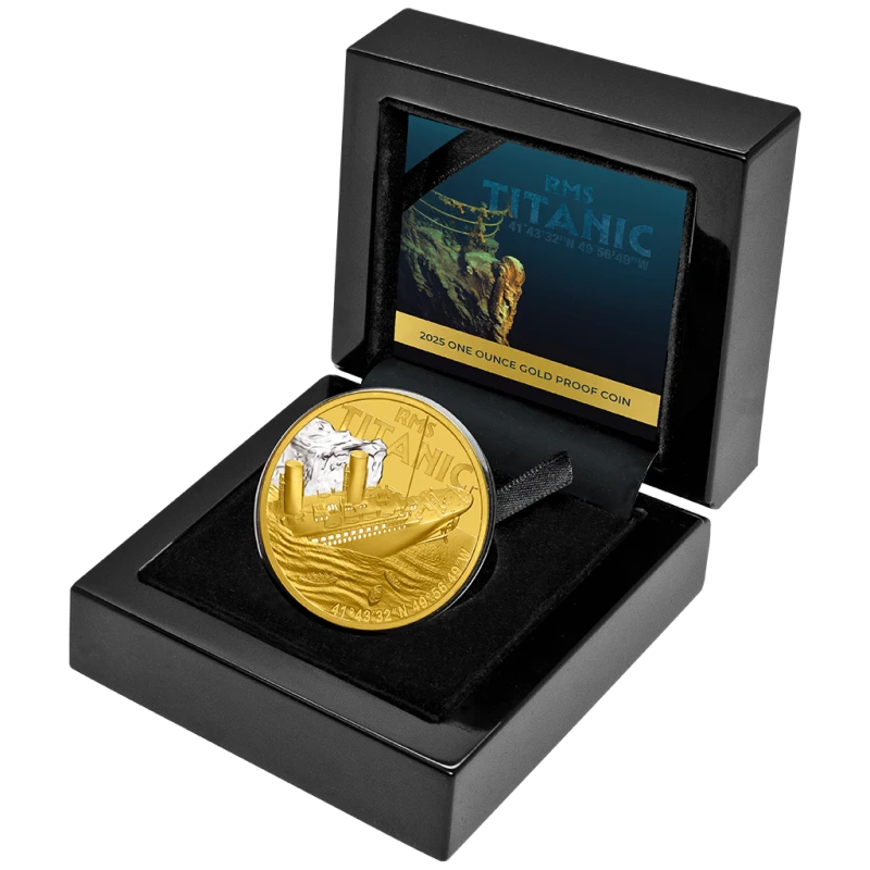 Золотая монета Ниуэ Титаник 2025 Proof цвет 1 oz Коллекционные монеты