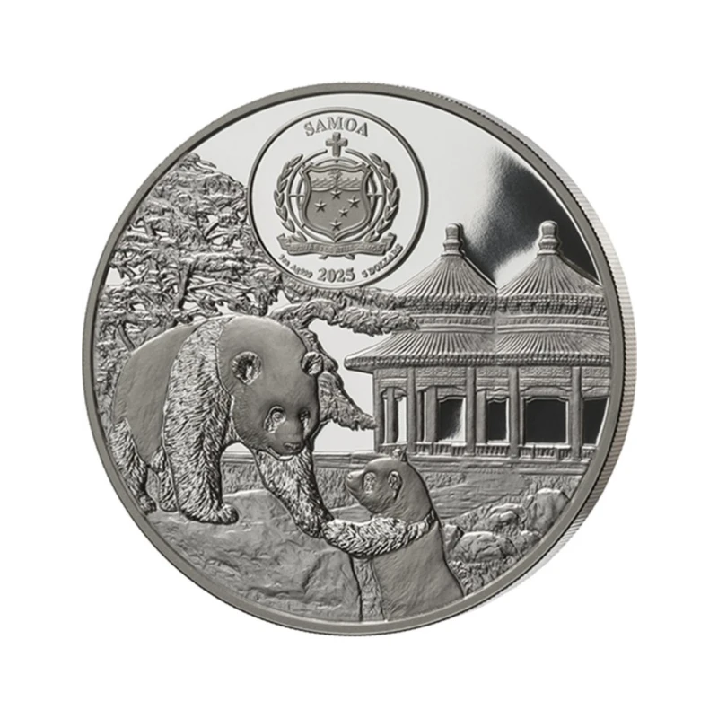 Серебряная монета Самоа Храм неба 2025 Proof позолота 3 oz Коллекционные монеты