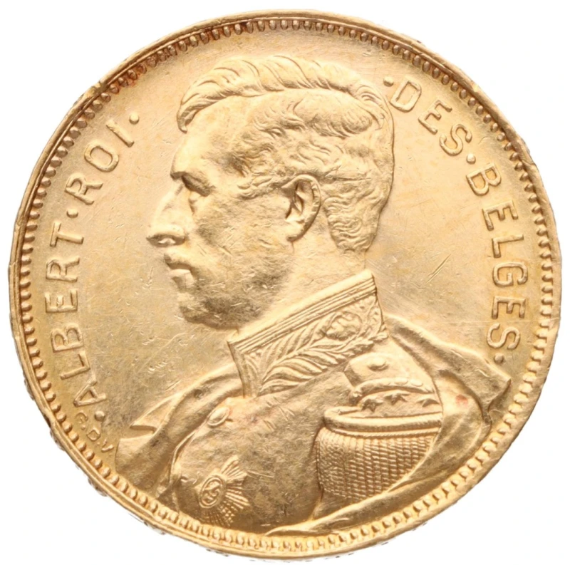 Золотая монета Бельгии Альберт 20 франков 1914 5,81 г Коллекционные монеты