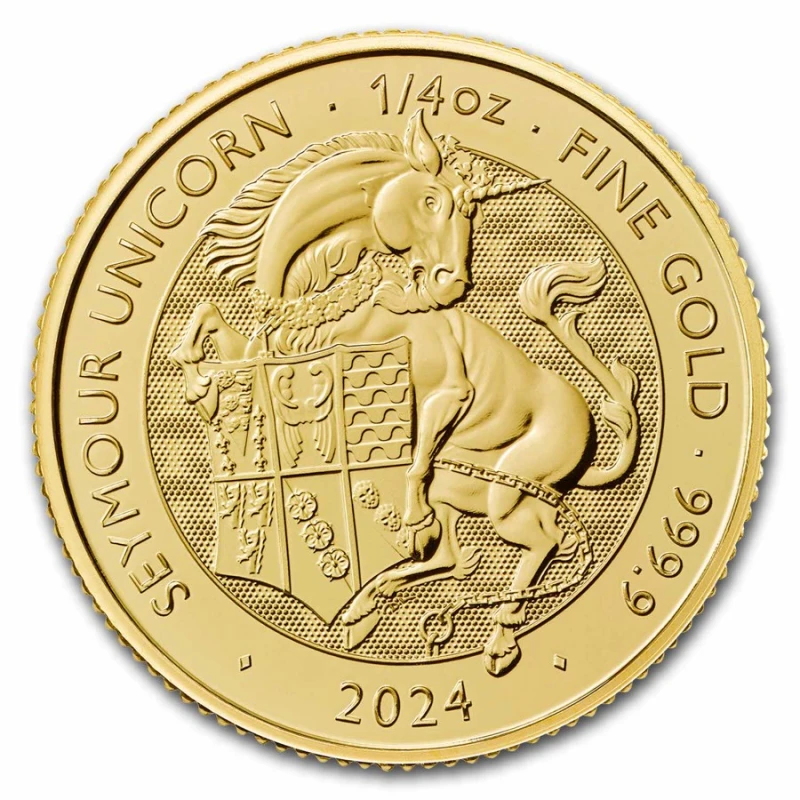 Золотая монета Великобритании Единорог 2024 1/4 oz Коллекционные монеты