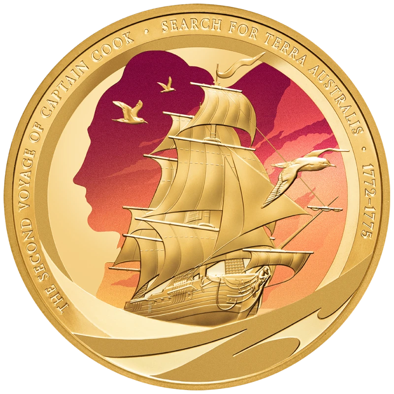 Золотая монета Ниуэ Капитан Кук. Второе путешествие 2025 Proof 1 oz Коллекционные монеты