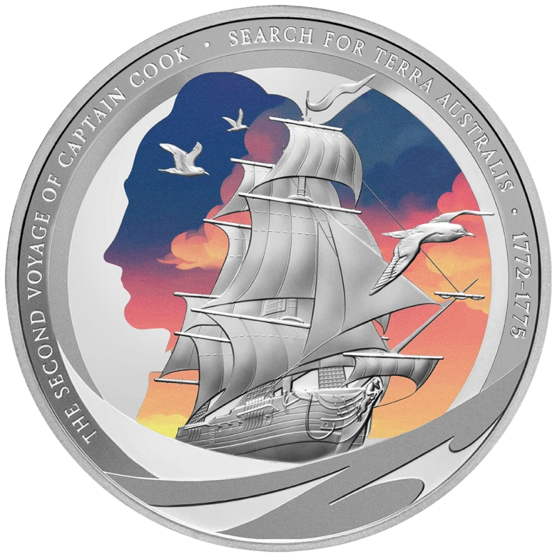 Серебряная монета Ниуэ Капитан Кук. Второе путешествие 2025 Proof 1 oz Коллекционные монеты