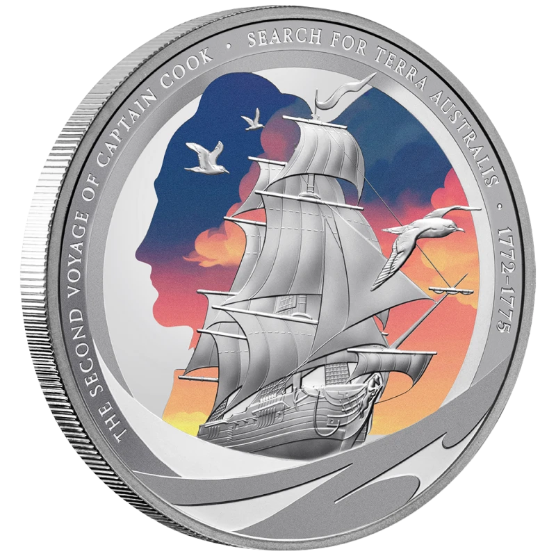 Серебряная монета Ниуэ Капитан Кук. Второе путешествие 2025 Proof 1 oz Коллекционные монеты