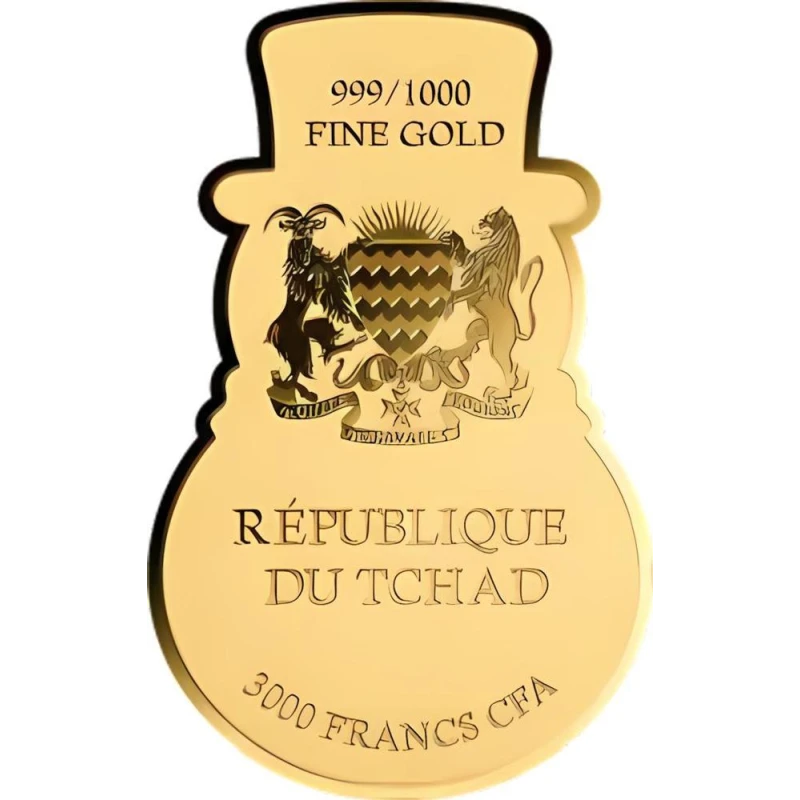 Золотая монета Чада Снеговик 1/1000 oz Коллекционные монеты