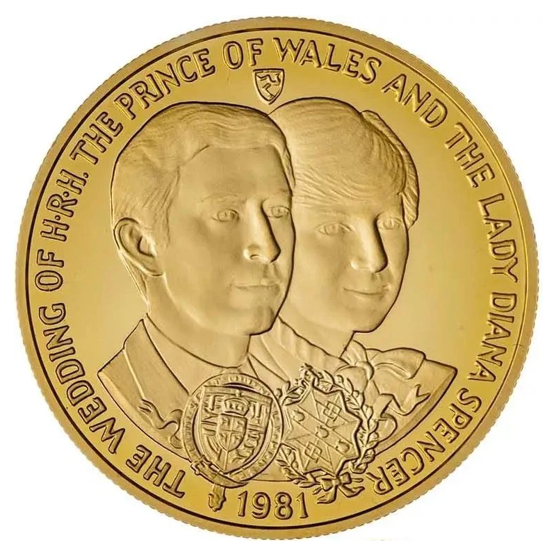 Золотая монета Острова Мэн Свадьба Принца Чарльза и Дианы Спенсер 1981 GRADING 36,6 г Коллекционные монеты