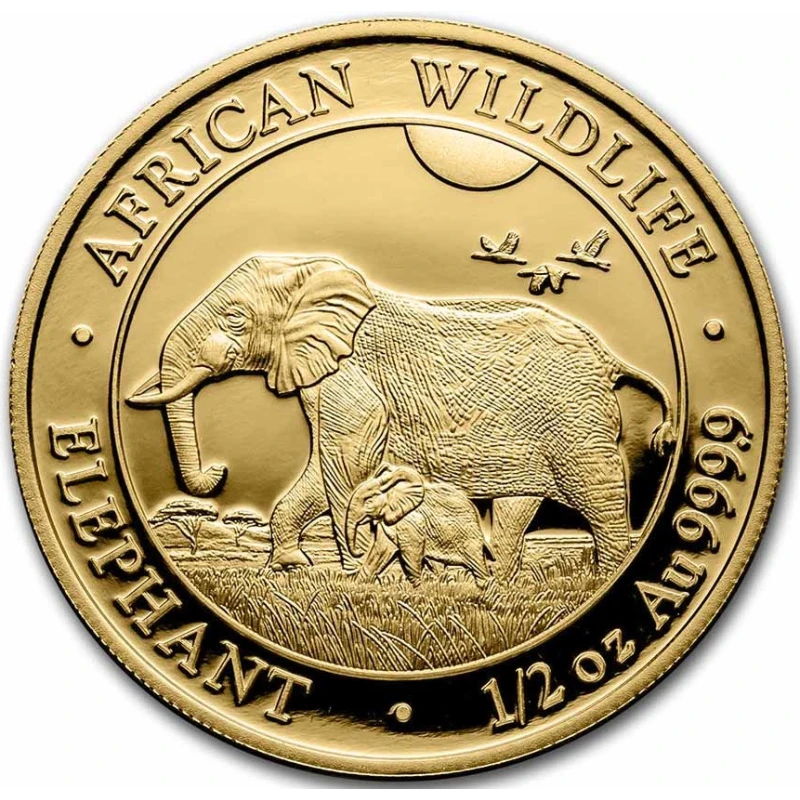 Золотая монета Сомали Слон 2022 1/2 oz Коллекционные монеты