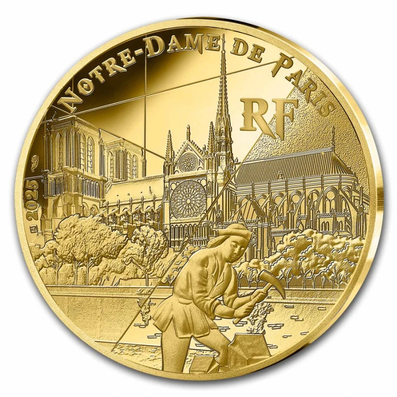 Золотая монета Франции Нотр-Дам де Пари 2025 Proof 1 oz Коллекционные монеты