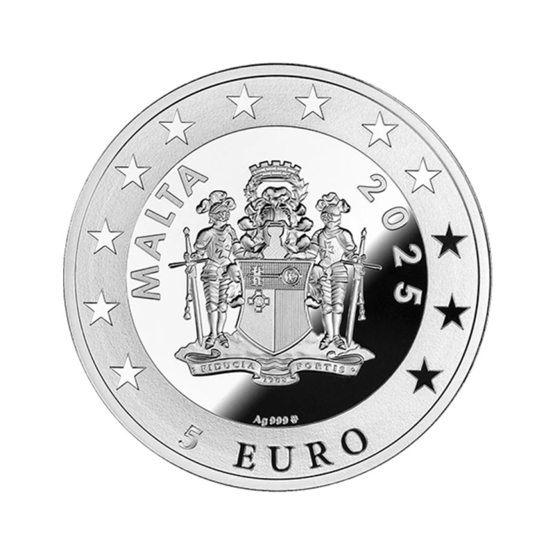 Серебряная монета Мальты Пражские астрономические часы 2025 Proof 1 oz Коллекционные монеты