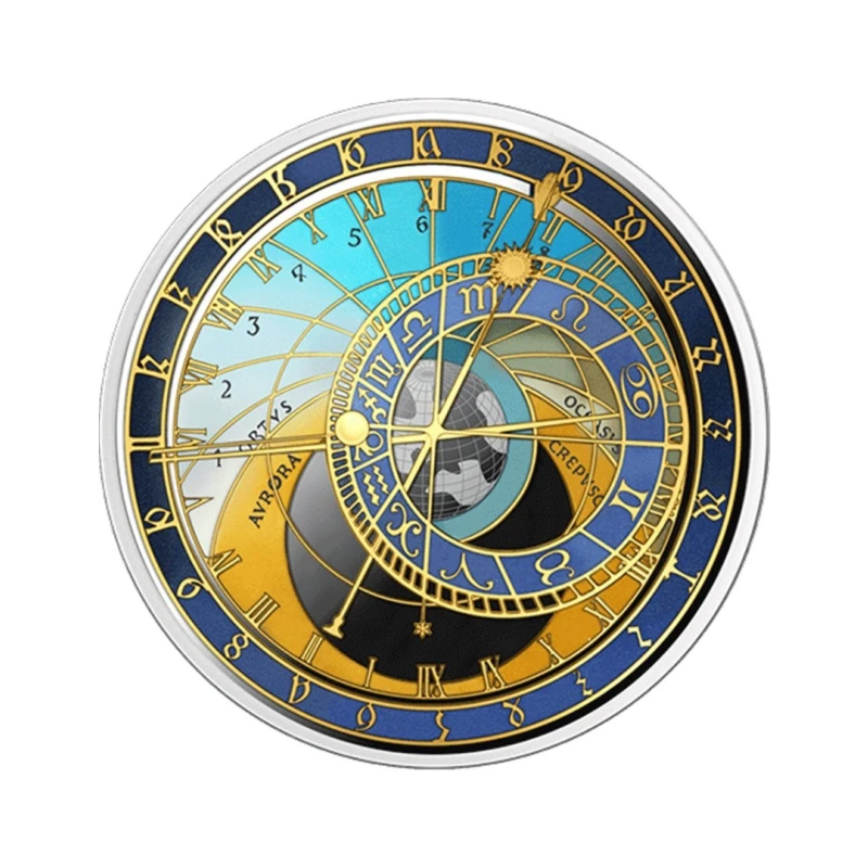 Серебряная монета Мальты Пражские астрономические часы 2025 Proof 1 oz Коллекционные монеты