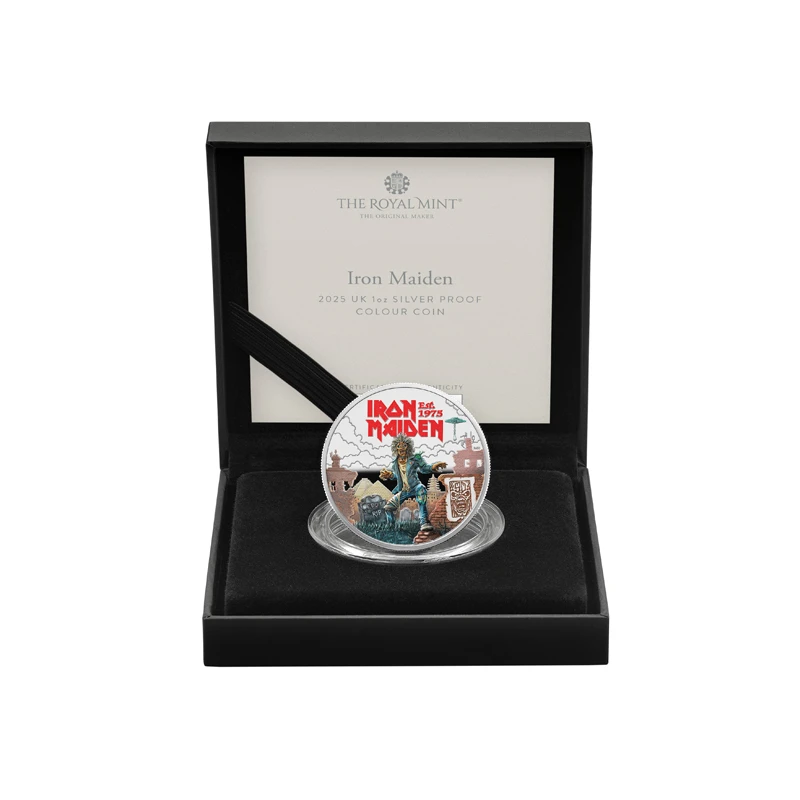 Серебряная монета Великобритании Айрон Мейден 2025 Proof цвет 1 oz Коллекционные монеты