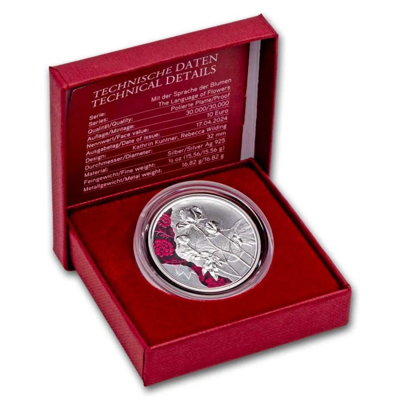 Серебряная монета Австрии Пион 2024 Proof 1/2 oz Коллекционные монеты