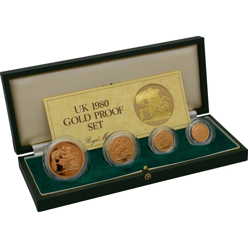 Золотые монеты Великобритании Соверен 1980 Proof набор 2 oz Коллекционные монеты