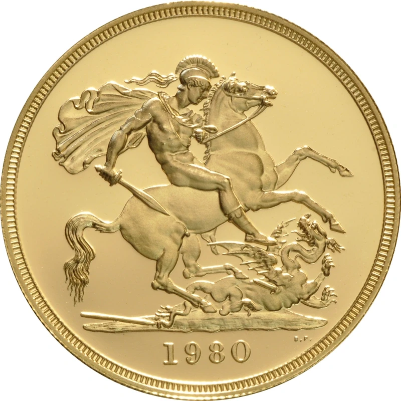 Золотые монеты Великобритании Соверен 1980 Proof набор 2 oz Коллекционные монеты