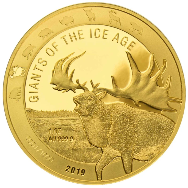 Золотая монета Ганы Гигантский олень 2019 1 oz Коллекционные монеты