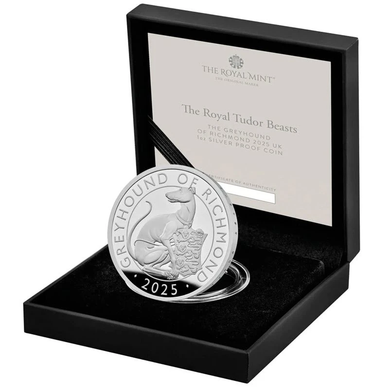 Серебряная монета Великобритании Белый Грейхаунд Ричмонда 2025 Proof 1 oz Коллекционные монеты