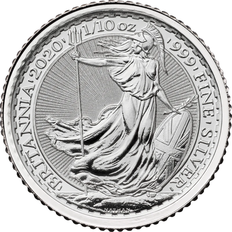 Серебряная монета Великобритании Британия 2020 Елизавета II 1/10 oz Коллекционные монеты