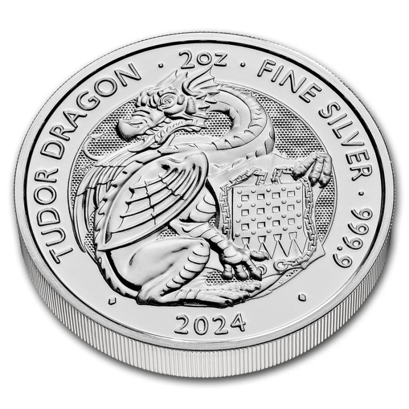 Серебряная монета Великобритании Дракон 2024 2 oz Коллекционные монеты