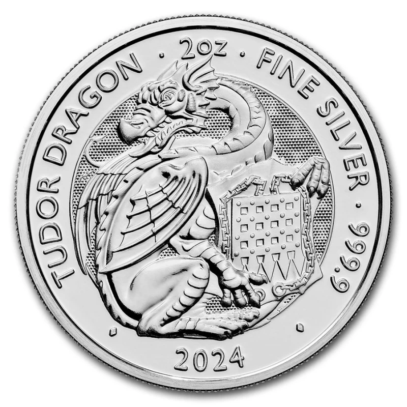 Серебряная монета Великобритании Дракон 2024 2 oz Коллекционные монеты