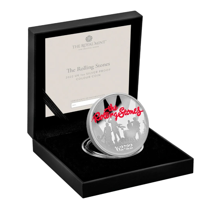 Серебряная монета Великобритании Роллинг Стоунз 2022 Proof цвет 1 oz Коллекционные монеты