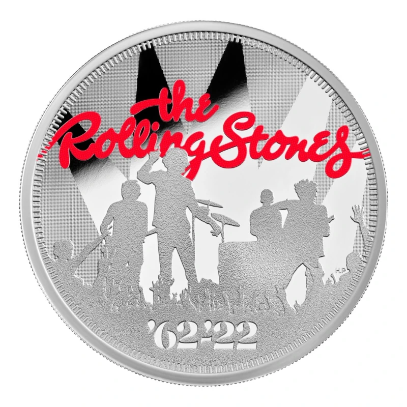 Серебряная монета Великобритании Роллинг Стоунз 2022 Proof цвет 1 oz Коллекционные монеты