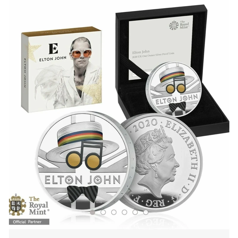 Серебряная монета Великобритании Элтон Джон 2020 Proof цвет 1 oz Коллекционные монеты