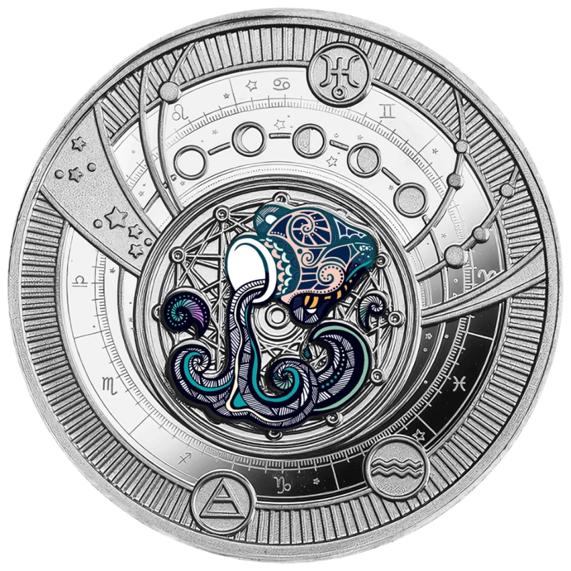 Серебряная монета Камеруна Водолей 2025 Proof цвет 10 г Коллекционные монеты