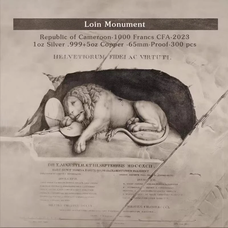Биметаллическая монета Камеруна Печальный лев Люцерна 2023 6 oz Коллекционные монеты