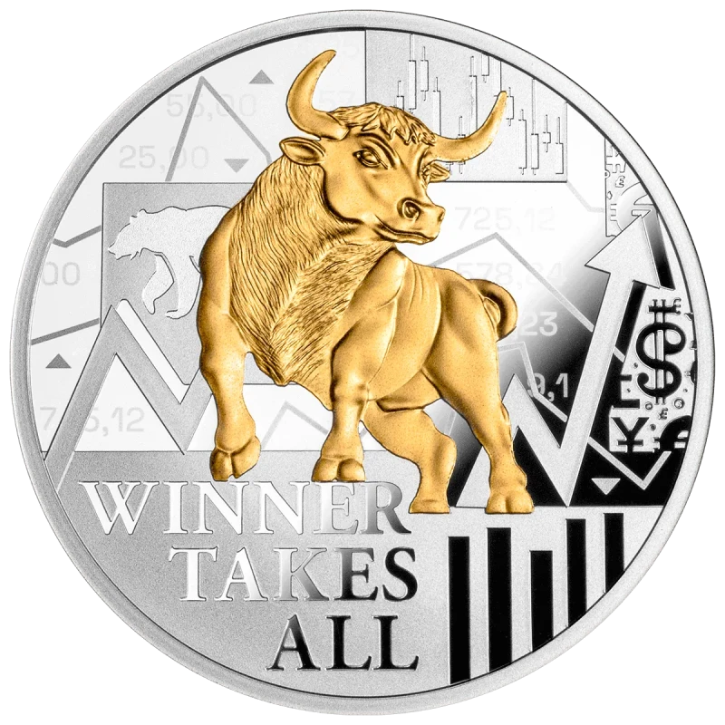 Серебряная монета Камеруна Победитель получает всё 2025 Proof позолота  17,5 г Коллекционные монеты