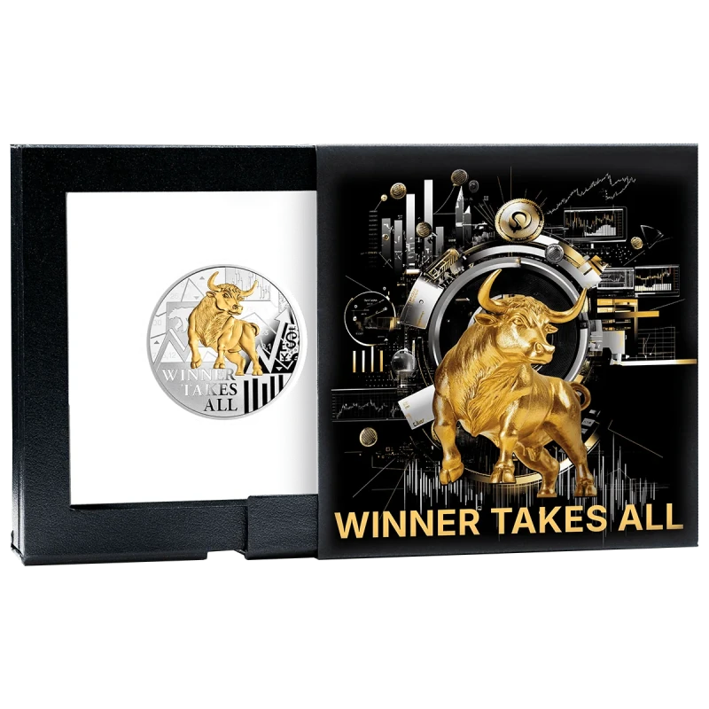 Серебряная монета Камеруна Победитель получает всё 2025 Proof позолота  17,5 г Коллекционные монеты