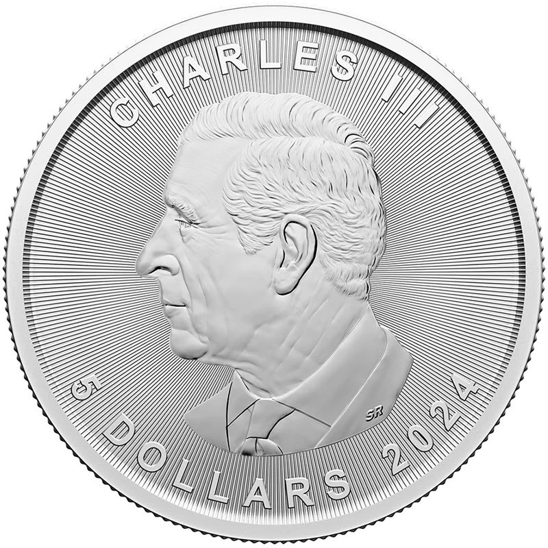 Серебряная монета Канады Кленовый лист 2024 цвет 1 oz Коллекционные монеты