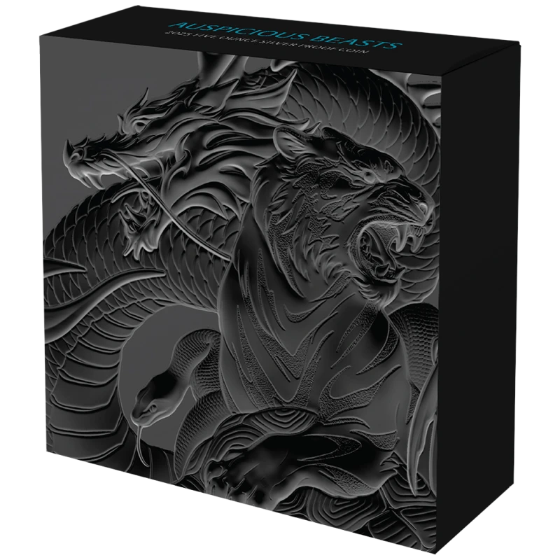 Серебряная монета Ниуэ Благоприятные звери 2025 Proof цвет 5 oz Коллекционные монеты