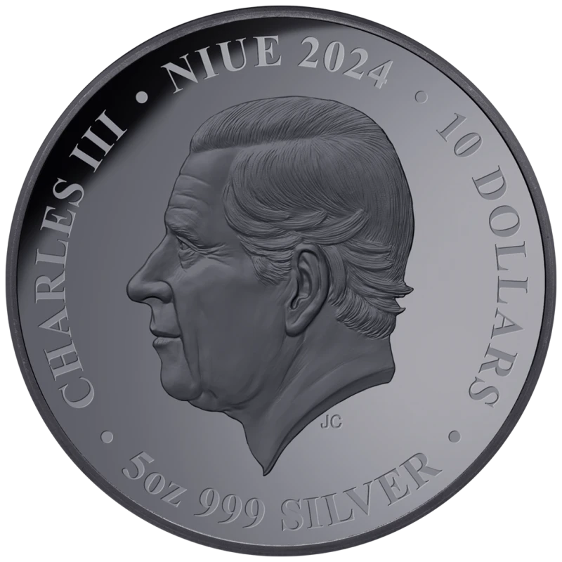 Серебряная монета Ниуэ Год Дракона 2024 Black Proof позолота 5 oz Коллекционные монеты