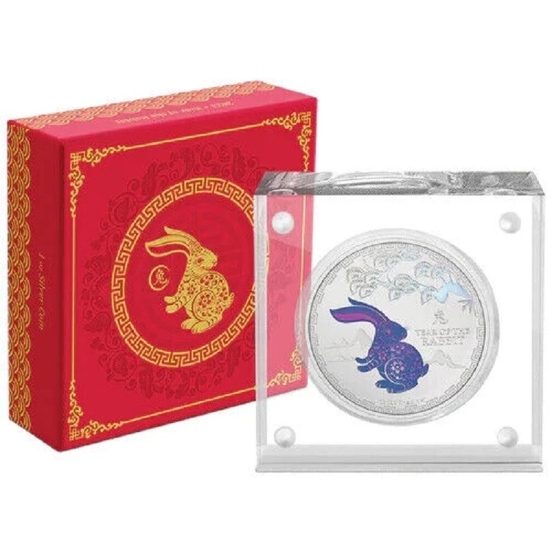 Серебряная монета Ниуэ Год Кролика 2023 цвет 1 oz Коллекционные монеты