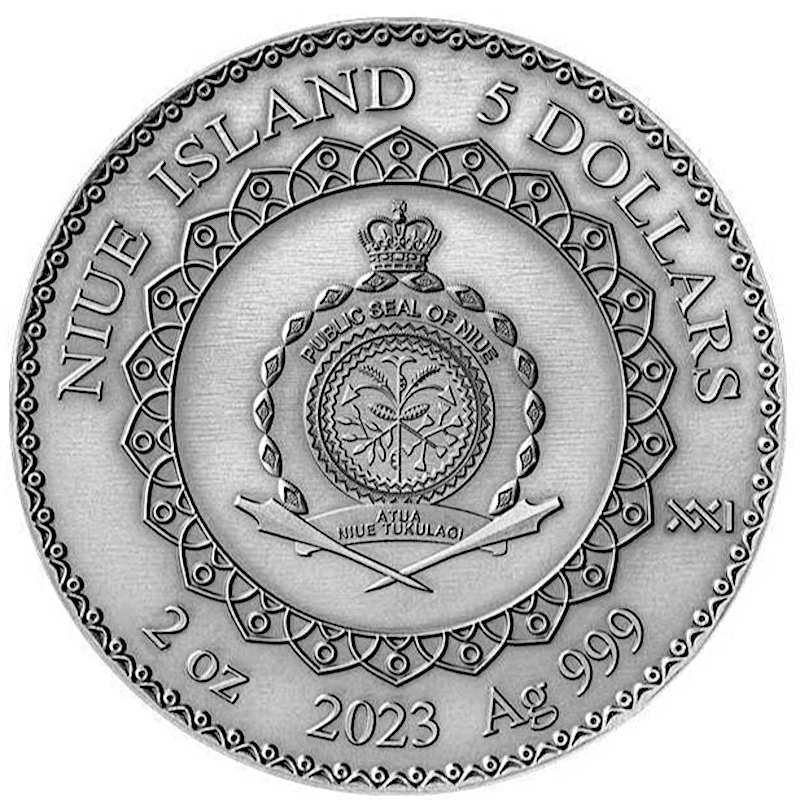 Серебряная монета Ниуэ Мандала Год Кролика 2023 цвет 2 oz Коллекционные монеты