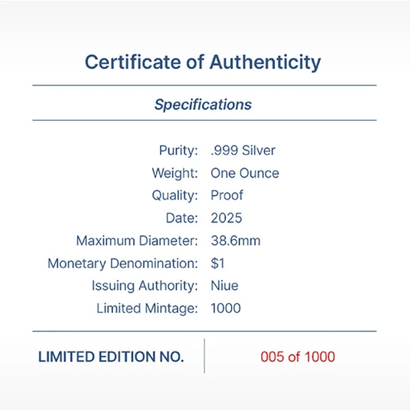 Серебряная монета Ниуэ Волк 2025 Proof цвет 1 oz Коллекционные монеты