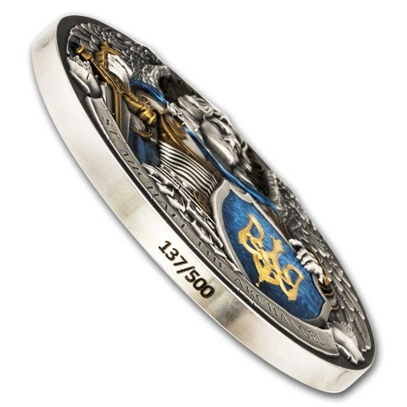 Серебряная монета Ниуэ Святой Архангел Михаил 2024 цвет 5 oz Коллекционные монеты