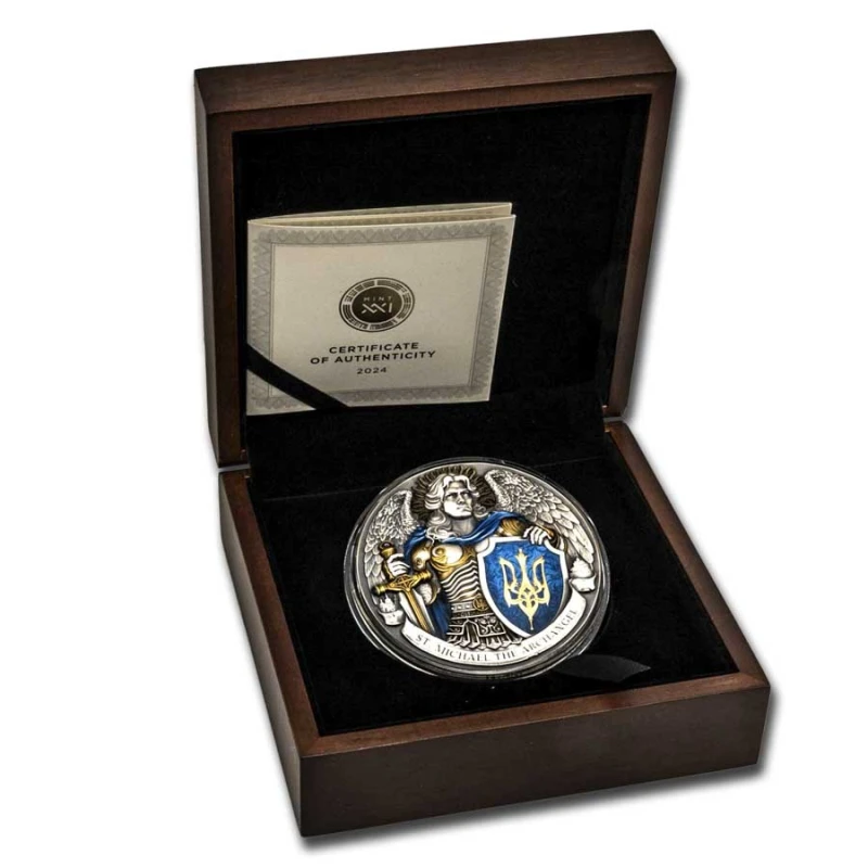 Серебряная монета Ниуэ Святой Архангел Михаил 2024 цвет 5 oz Коллекционные монеты