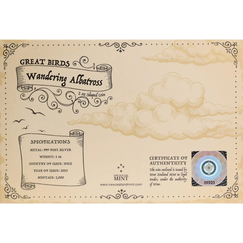 Cеребряная монета Ниуэ Странствующий альбатрос 2023 Proof 2oz Коллекционные монеты