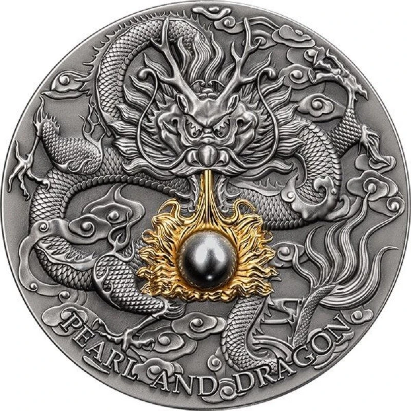 Cеребряная монета Ниуэ Черная жемчужина и дракон 2023 2 oz Коллекционные монеты