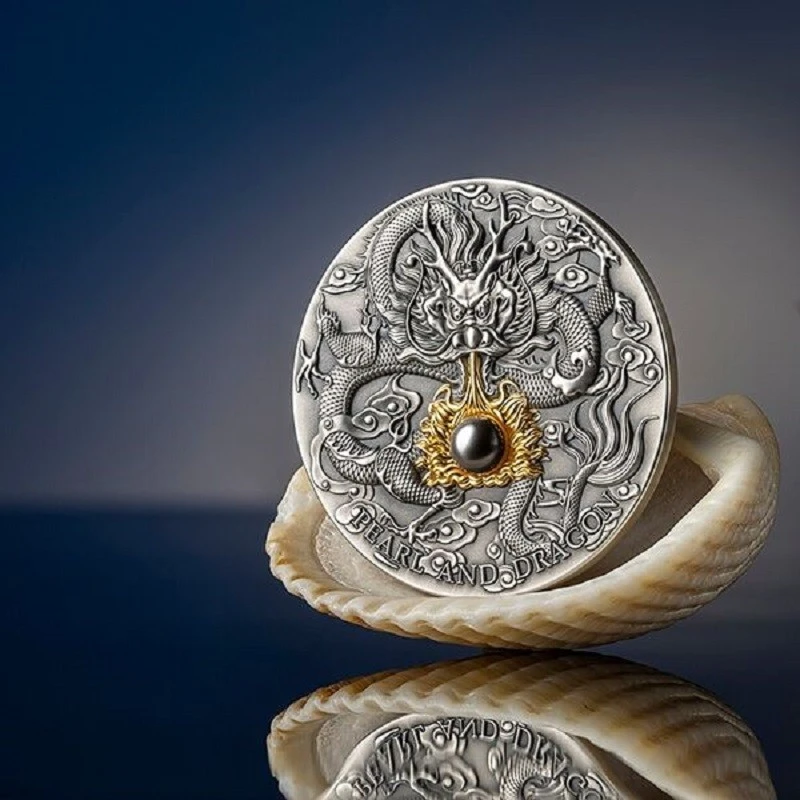 Cеребряная монета Ниуэ Черная жемчужина и дракон 2023 2 oz Коллекционные монеты