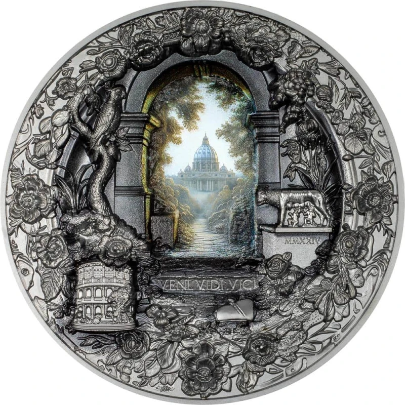 Серебряная монета Островов Кука Монументальный вид Рима 2024 Black Proof 3 oz Коллекционные монеты