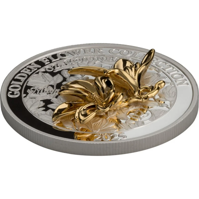 Серебряная монета Самоа Магнолия 2025 Proof позолота 1 oz Коллекционные монеты