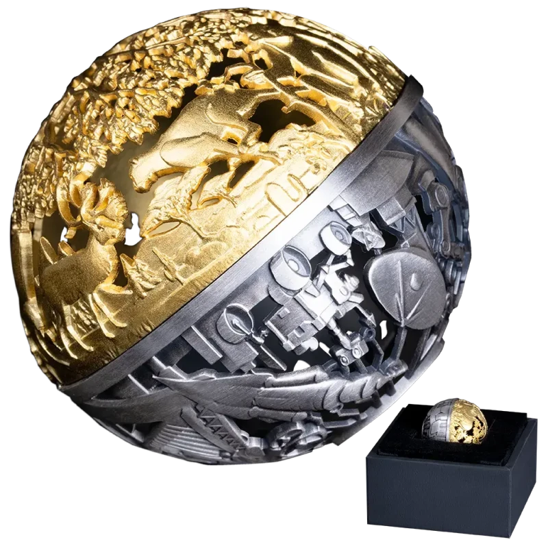 Серебряная монета Самоа Природа и технологии 2025 позолота 2 oz Коллекционные монеты