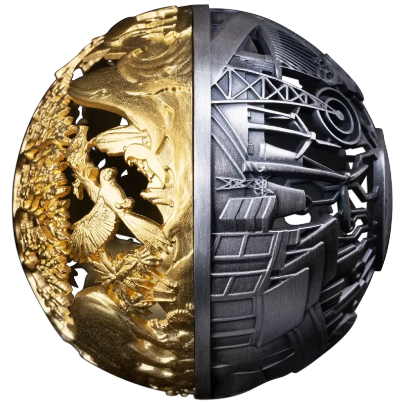 Серебряная монета Самоа Природа и технологии 2025 позолота 2 oz Коллекционные монеты