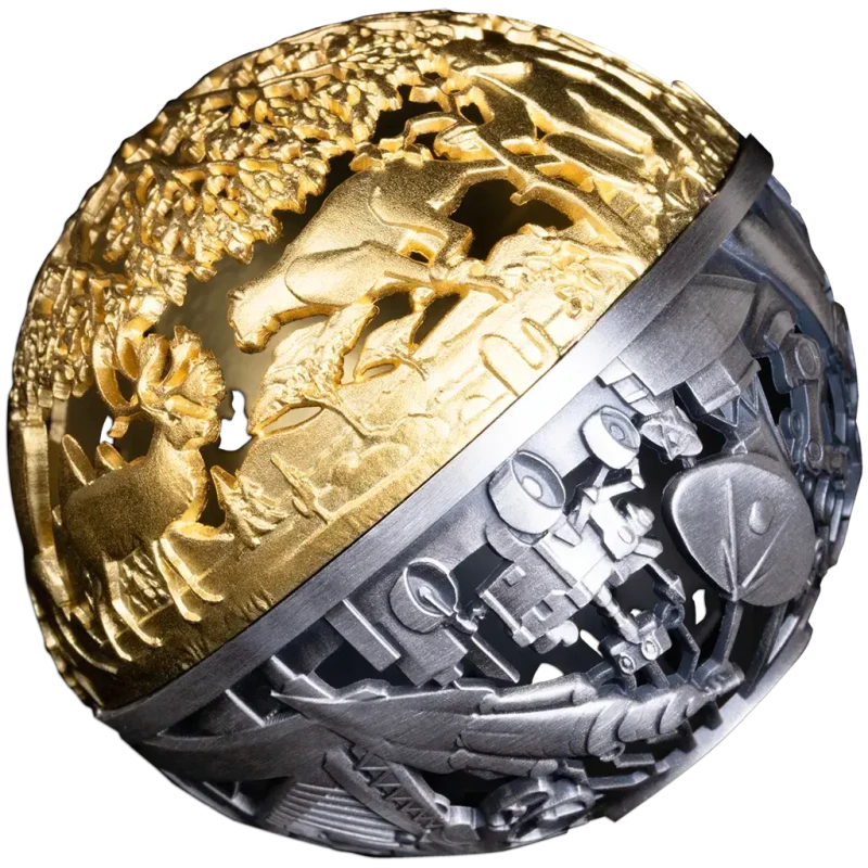 Серебряная монета Самоа Природа и технологии 2025 позолота 2 oz Коллекционные монеты