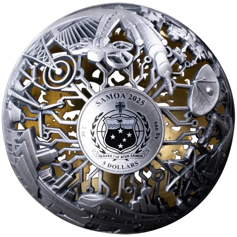 Серебряная монета Самоа Природа и технологии 2025 позолота 2 oz Коллекционные монеты