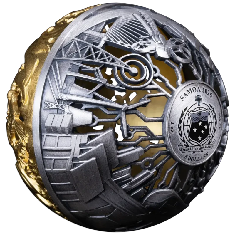 Серебряная монета Самоа Природа и технологии 2025 позолота 2 oz Коллекционные монеты