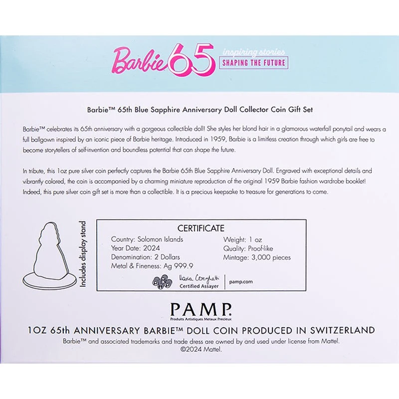 Серебряная монета Соломоновых островов Барби 2024 цвет 1 oz Коллекционные монеты